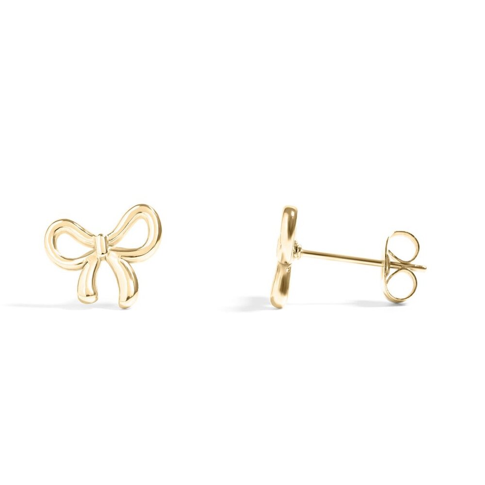 18k Gold PVD Trendy Dainty Bow Stud Earrings - Waterproof, Nickel & Tarnish-free